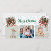 Pineneedle Merry Christmas Modern 3 Photo Collage Feestdagenkaart (Voorkant)