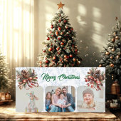 Pineneedle Merry Christmas Modern 3 Photo Collage Feestdagenkaart