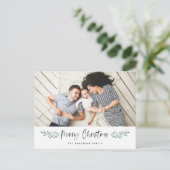 Pineneedle Merry Kerstmis Modern Foto Feestdagenkaart (Staand voorkant)