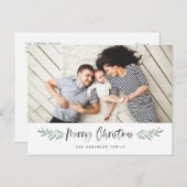 Pineneedle Merry Kerstmis Modern Foto Feestdagenkaart (Voorkant / Achterkant)