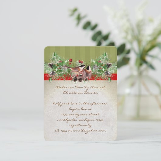 Pinery  Birds Kerstfeest Uitnodiging (Staand voorkant)