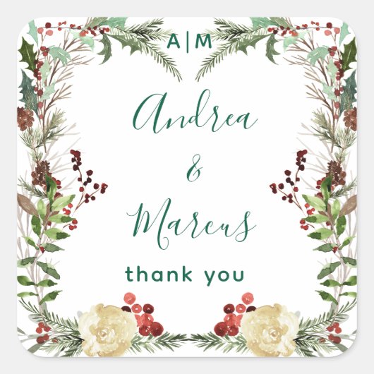 Pinery Winter Roos Trouwkrans Vierkante Sticker (Voorkant)