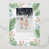 Pines Berries kerstfoto Folie Feestdagenkaart (Voorkant)