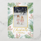 Pines Berries kerstfoto Folie Feestdagenkaart (Voorkant)