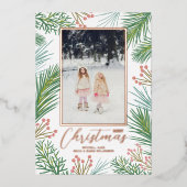 Pines Berries kerstfoto Folie Feestdagenkaart (Voorkant)