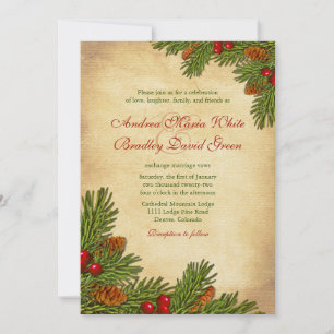 Pines Boughs Holiday Winter Wedding Invitation Kaart