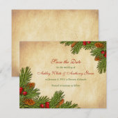 Pines Boughs Holiday Winter Wedding Save the Date (Voorkant / Achterkant)