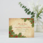 Pines Boughs Holiday Winter Wedding Save the Date (Staand voorkant)