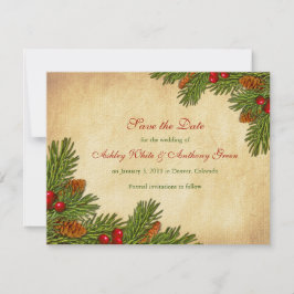 Pines Boughs Holiday Winter Wedding Save the Date