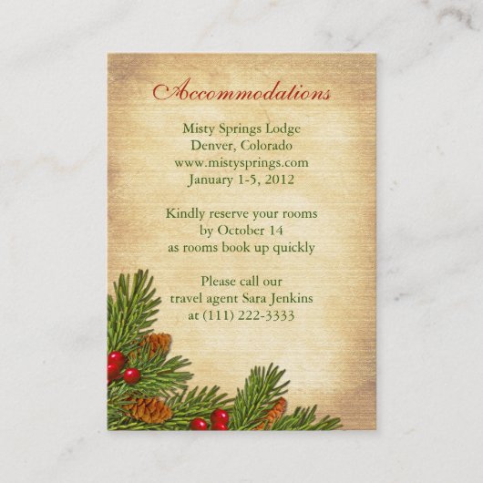 Pines Boughs Vakantie Winter Wedding Insert Kaarte Informatiekaartje (Voorkant)