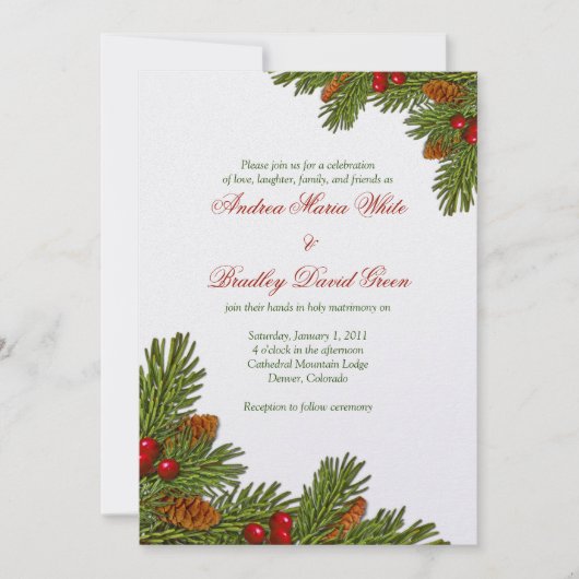 Pines Boughs Xmas Winter Wedding Invitation Kaart (Voorkant)