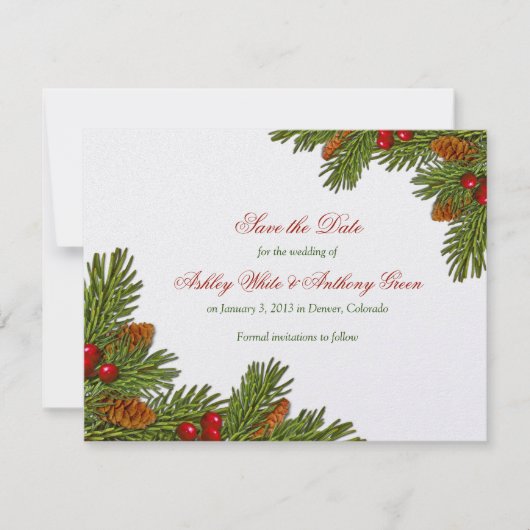 Pines Boughs Xmas Winter Wedding Save the Date (Voorkant)
