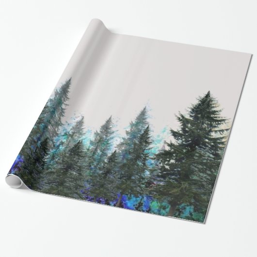 PINES FOREST MOUNTAIN LANDSCAPE CADEAUPAPIER (Uitgerold)