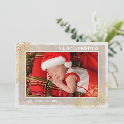 Pines Kerstfeestdag Foto geboorteaankondigingen Feestdagenkaart (Staand voorkant)