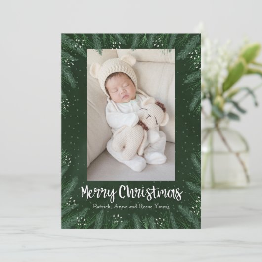 Pines Kerstfeestdag Foto geboorteaankondigingen Feestdagenkaart (Staand voorkant)