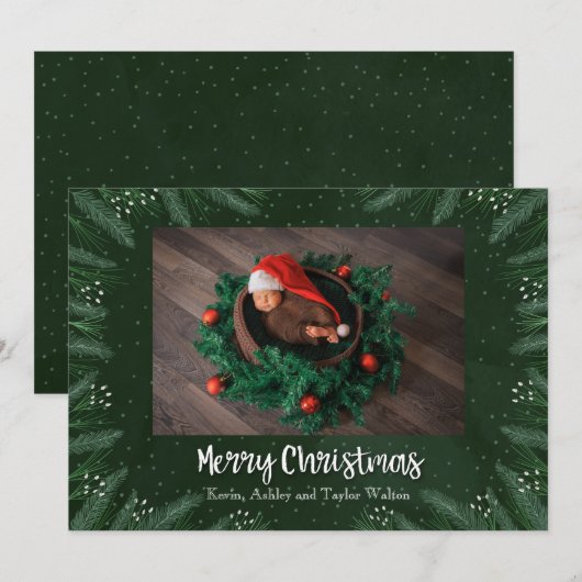 Pines Kerstfeestdag Foto geboorteaankondigingen Feestdagenkaart (Voorkant / Achterkant)