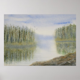 Pines Lake Waterverf Landscape Poster