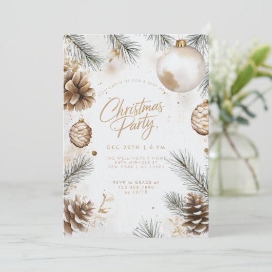 Pines Pinecones Ornamenten Modern Boho Christmas Kaart (Staand voorkant)