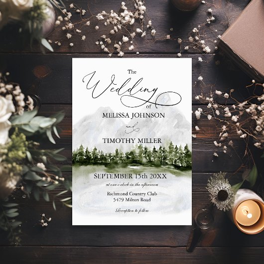 Pines Rustic Bergbos Bruiloft Kaart