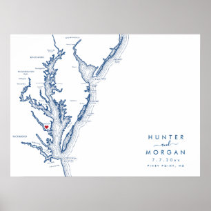 Piney Point MD Trouw Moderne Kaart Gastboek Poster