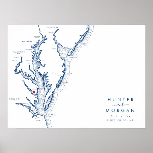 Piney Point MD Trouw Moderne Kaart Gastboek Poster (Voorkant)
