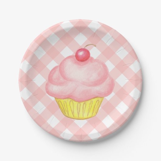 Ping Gingham Cupcake Paper Borden Papieren Bordje (Voorkant)