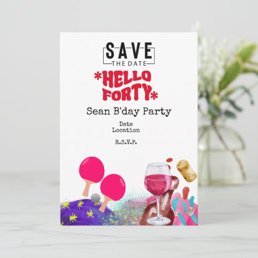 Ping Pong 40e verjaardagsfeestje Save date Kaart (Staand voorkant)