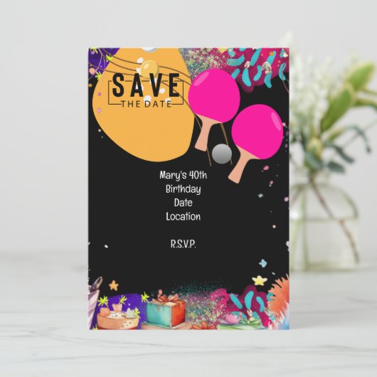 Ping Pong 40th Verjaardag Save the Date Kaart (Staand voorkant)