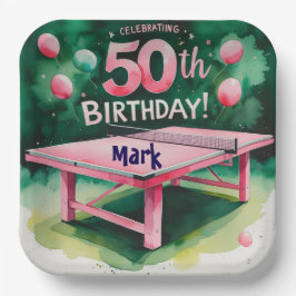 Ping pong 50e verjaardag met nummer 50 papieren bordje