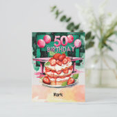 Ping Pong 50ste verjaardag met taart Briefkaart (Staand voorkant)