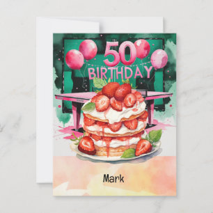 Ping Pong 50ste verjaardag met taart Briefkaart