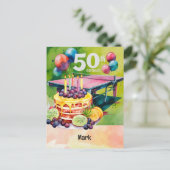 Ping Pong 50ste verjaardag met taart Briefkaart (Staand voorkant)