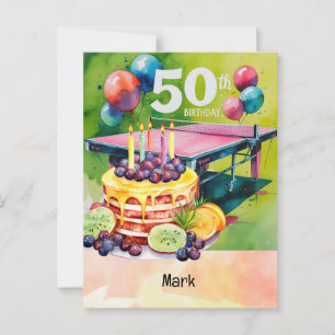 Ping Pong 50ste verjaardag met taart Briefkaart