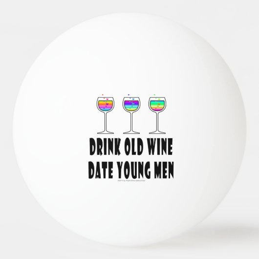 PING PONG BALLS - DRINK OUDE WIJN, DATUM JONGE MAN PINGPONGBAL (Voorkant)