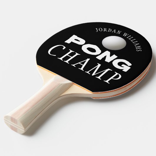 PING PONG CHAMP Persoonlijk bewerkbaar zwart Tafeltennisbatje (Voorkant Gekanteld)
