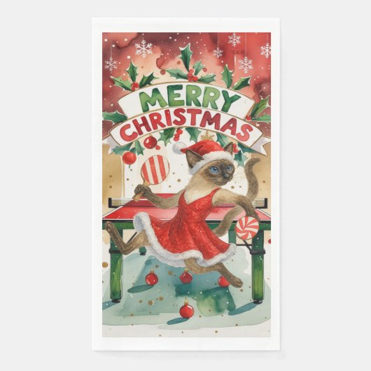 Ping Pong Christmas Themed for Siamese Cat Lovers Servet (Voorkant)