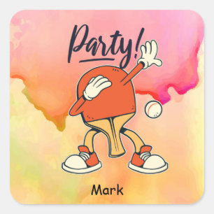 Ping Pong dabbing Table Tennis party grappig Vierkante Sticker