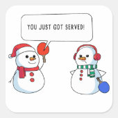 Ping Pong Funny Christmas Sneeuwman is geserveerd Vierkante Sticker (Voorkant)