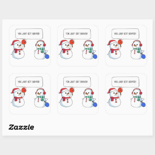 Ping Pong Funny Christmas Sneeuwman is geserveerd Vierkante Sticker