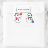 Ping Pong Funny Christmas Sneeuwman is geserveerd Vierkante Sticker (Tas)