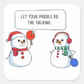 Ping Pong Grappige Kerst Sneeuwman - Humoristische Vierkante Sticker (Voorkant)