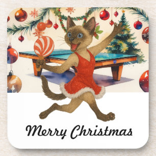 Ping Pong Kerst Thema voor Siamese kat liefhebbers Bier Onderzetter