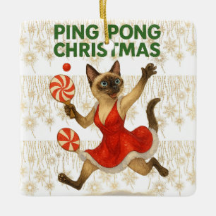 Ping Pong Kerst Thema voor Siamese Kat liefhebbers Keramisch Ornament