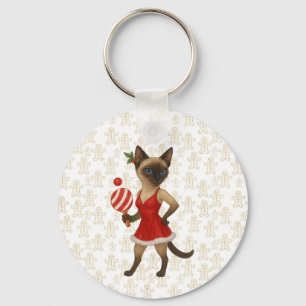 Ping Pong Kerst Thema voor Siamese Kat Liefhebbers Sleutelhanger
