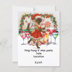 Ping Pong Kerstthema voor Siamese Kat Liefhebbers Briefkaart