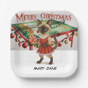 Ping Pong Kerstthema voor Siamese kat liefhebbers Papieren Bordje