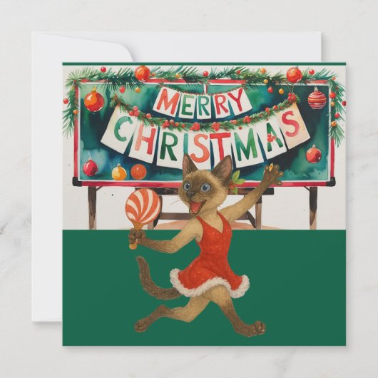 Ping Pong Kerstthema voor Siamese Kattenliefhebber Feestdagenkaart (Voorkant)