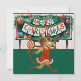 Ping Pong Kerstthema voor Siamese Kattenliefhebber Feestdagenkaart