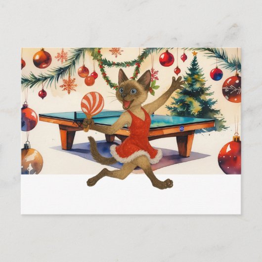 Ping Pong Kerstthema voor Siamese Kattenliefhebber Feestdagenkaart (Voorkant)