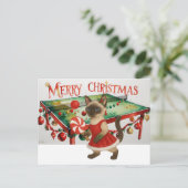 Ping Pong Kerstthema voor Siamese Kattenliefhebber Feestdagenkaart (Staand voorkant)